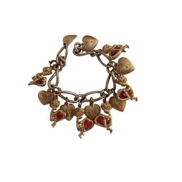 Vintage Womens Gold-toned Charm Bracelet Chunky Chain Multiple Dangling Charms - Picture 13 of 16